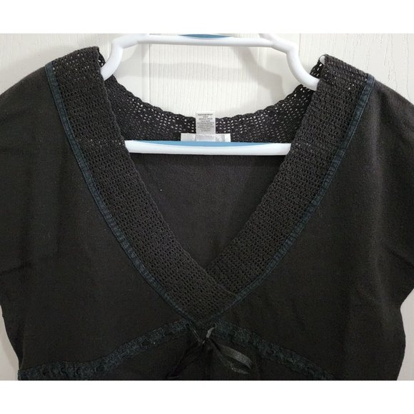 Loft Women's Sleeveless V Neck Crochet Trim Knit Top Y2K Style Black Size Medium - Picture 2 of 8